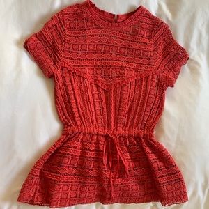 Anthropologie Cinched Red Shirt
